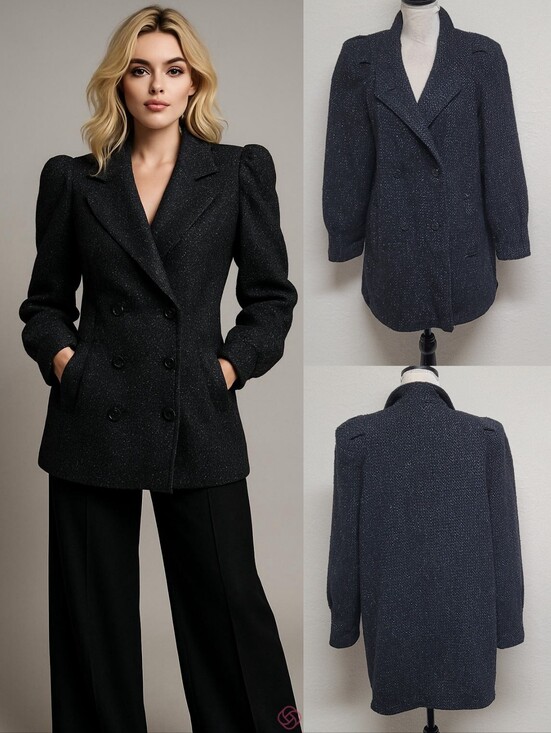 Vintage Jackets & Blazers - 70s Vintage Weatherwise by Micki Black White Speckled Wool Tweed Overcoat 16
